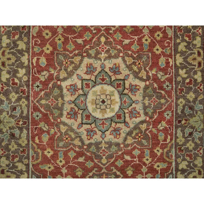 2'6"X8'3" Rust & Brown Antiqued Haji Design Hand Knotted Wool Runner Rug