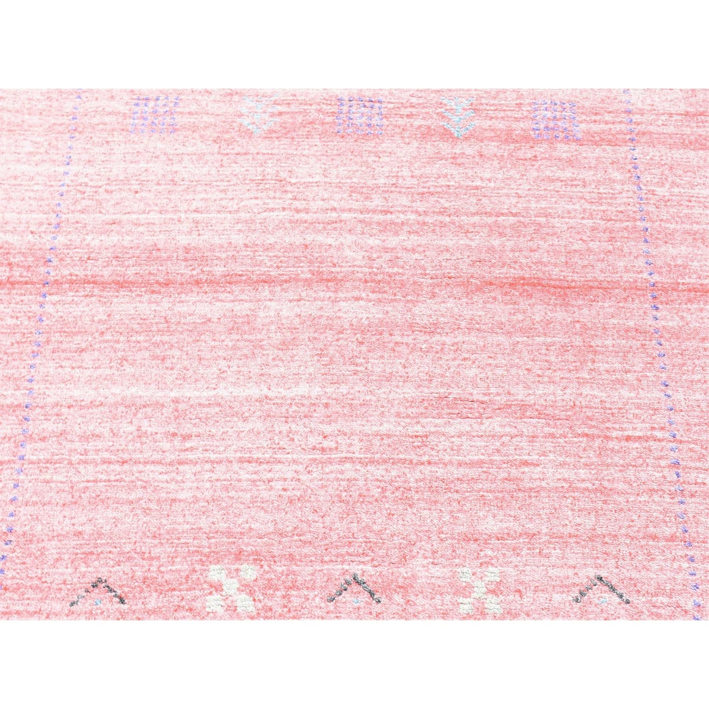 2'6"X17'9" Soft Pink Modern Wool And Silk Hand Loomed Xl Runner Rug