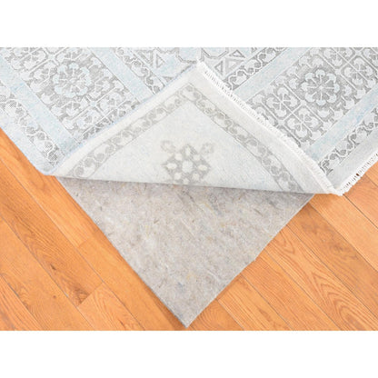 8'1"X10'5" Light Green Hand-Knotted Mamluk Design Pure Silk With Wool Rug