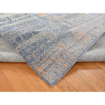 8'X10' Sky Blue Silk With Wool Modern Design Hand Knotted Rug