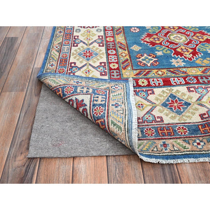 8'X10'1" Blue Soft Wool Kazak All Over Design Hand Knotted Oriental Rug