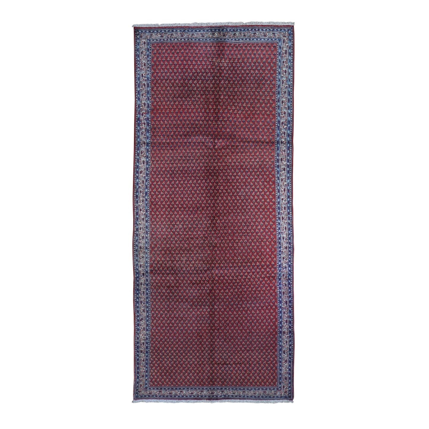 4'6"X10'9" Vintage Serrated Runner Repetitive Design Wool Hand Made Rug