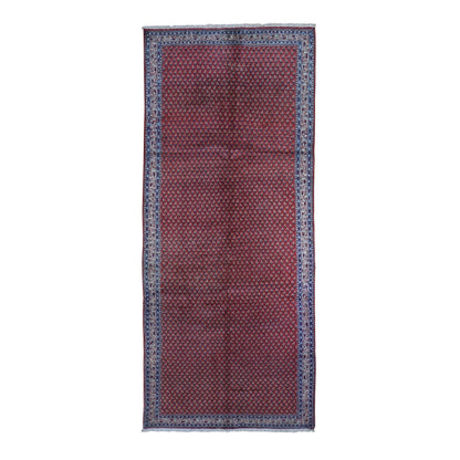 4'6"X10'9" Vintage Serrated Runner Repetitive Design Wool Hand Made Rug