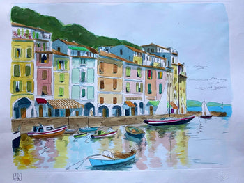 Aldo Riso ''Portofino'' Hand-Painted Engraving 60X80 - Authenticated And Signed