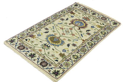 Handmade cream floral design oushak chobi rug small oriental size carpet