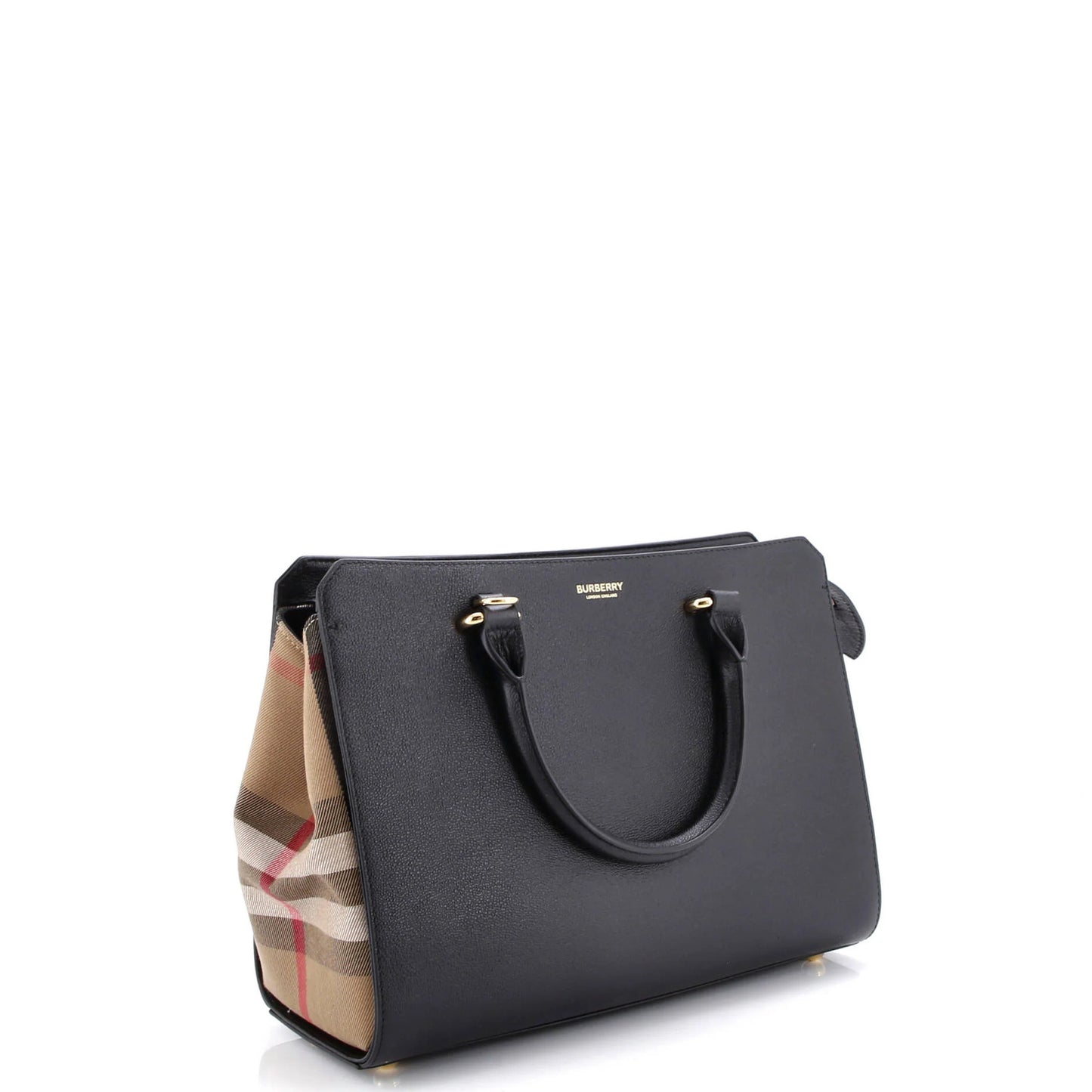 Burberry Banwell Tote Leather And House Check Canvas Small