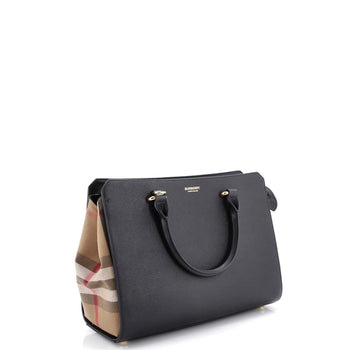 Burberry Banwell Tote Leather And House Check Canvas Small