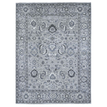 9'1"X12'3" Gray Peshawar Sultanabad All Over Design Hand Knotted Wool Rug