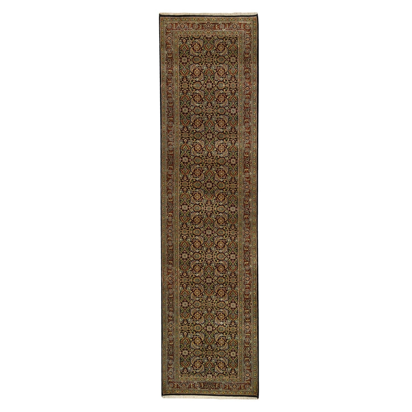 2'6"x10' Herati Fish Design Black Hand Knotted 250 KPSI Wool Runner Rug