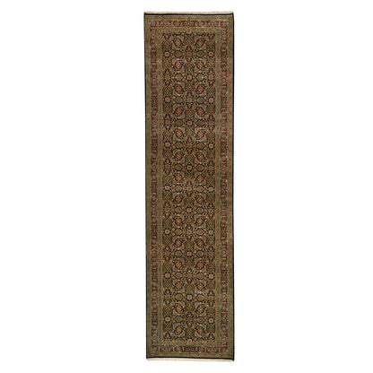 2'6"x10' Herati Fish Design Black Hand Knotted 250 KPSI Wool Runner Rug