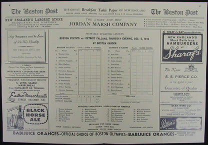 Vintage 1946 Boston Celtics Vs. Detroit Falcons