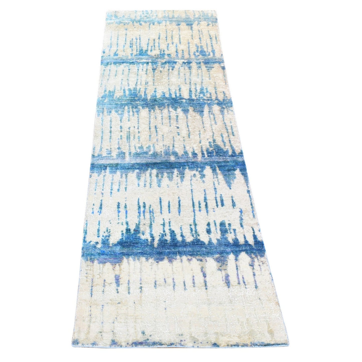 3'X10'1" Ivory The Cardiac Design Silk/Wool Hand Knotted Runner Rug