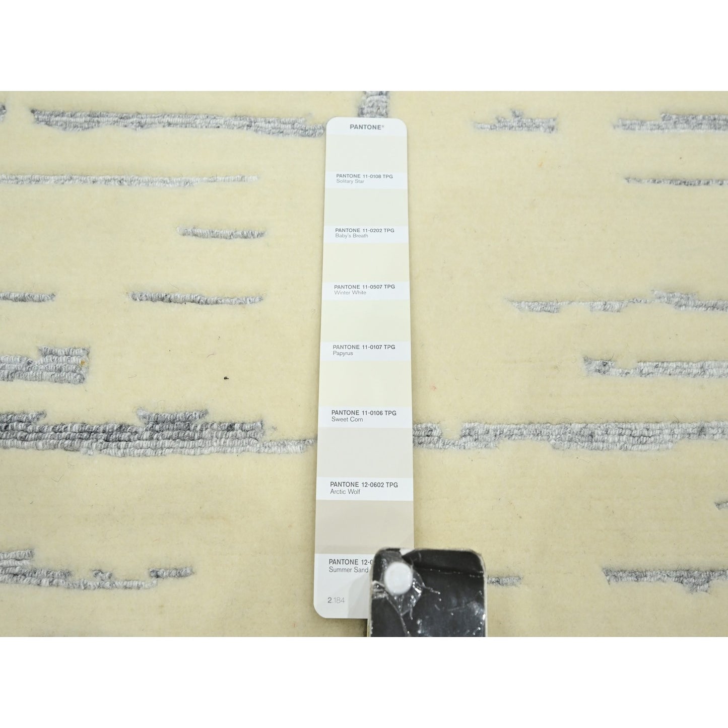 8'X9'9" White Modern Design Textured Weave Wool & Silk Hand Knotted Rug