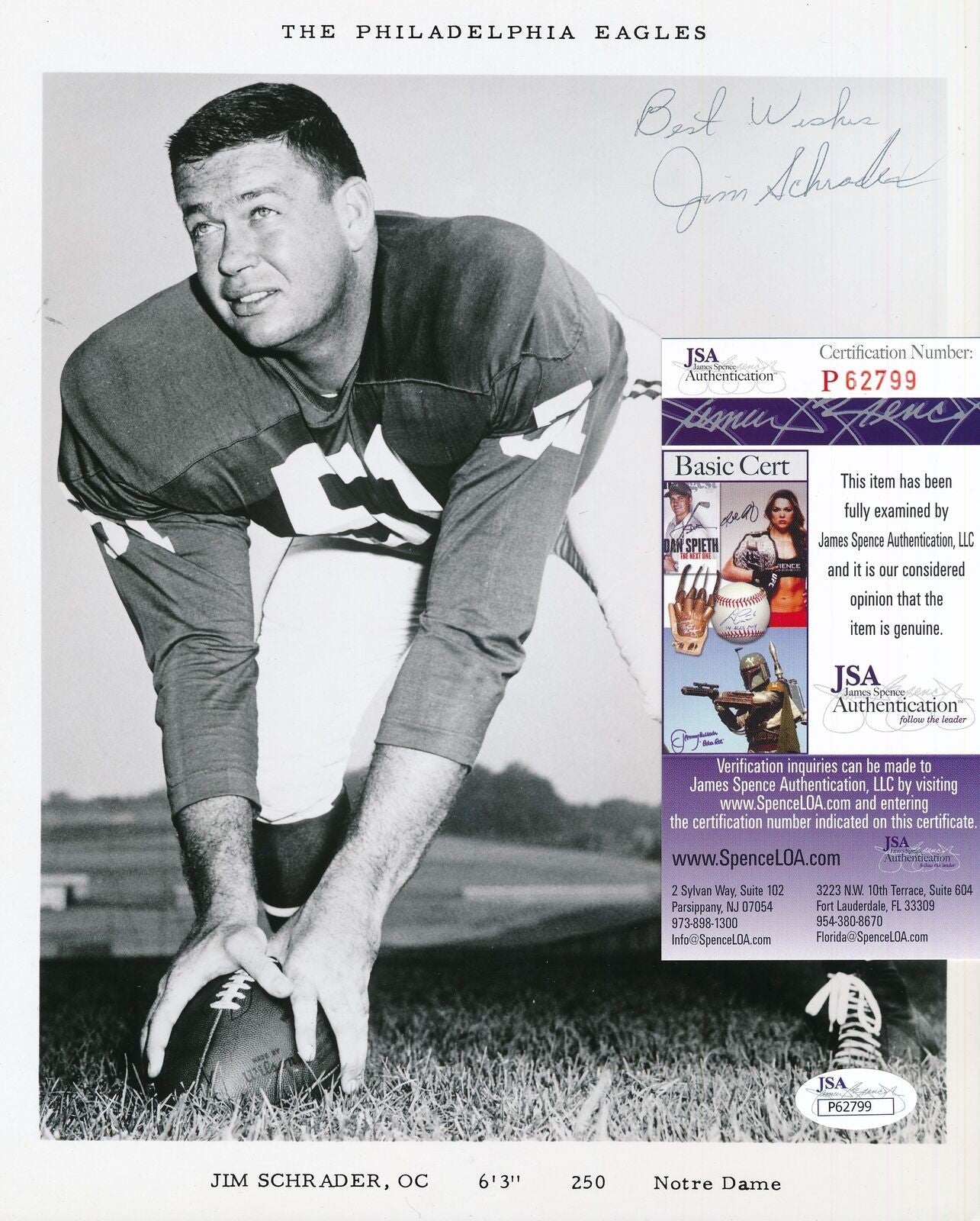 Jim Schrader Eagles Redskins Notre Dame Rare