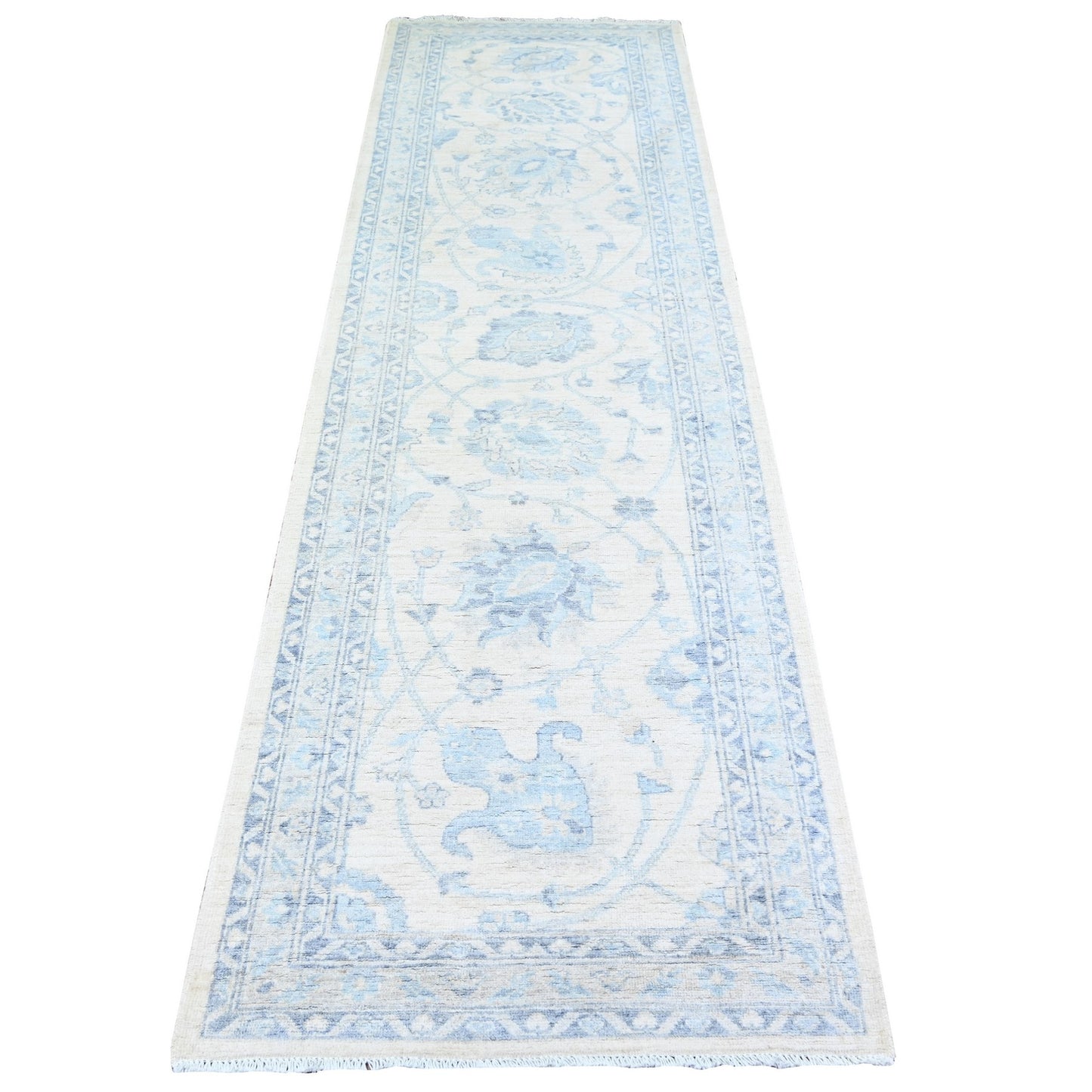 2'10"X9'7" Old Wood Ivory Finer Peshawar Wool Hand Knotted Oriental Rug