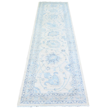 2'10"X9'7" Old Wood Ivory Finer Peshawar Wool Hand Knotted Oriental Rug