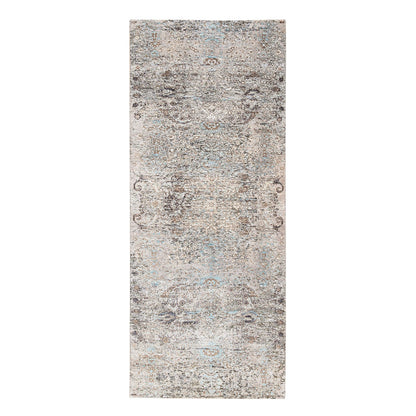 4'X10' Gray Transitional Farsian Silk/Wool Hand Knotted Wide Runner Rug