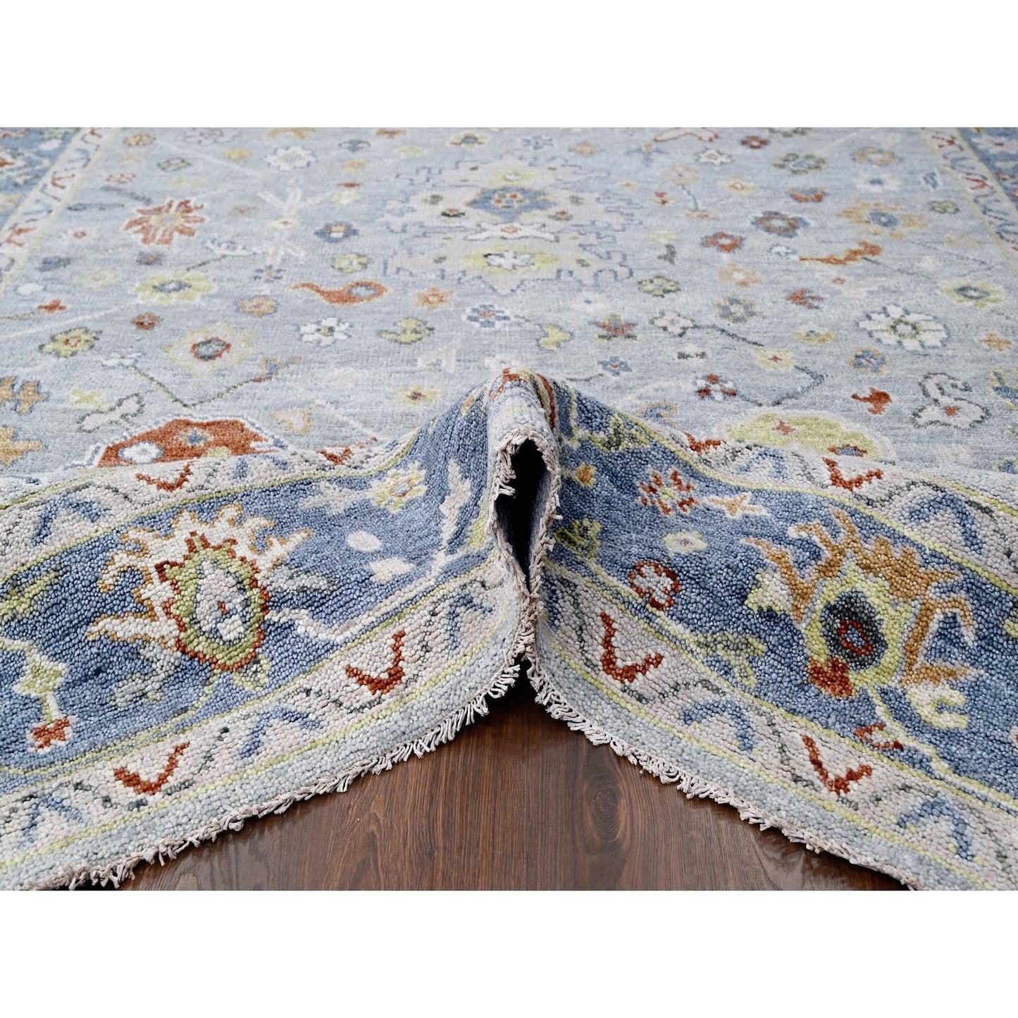 9'X11'9" Chrome Soft Wool Hand Knotted Oushak Supple Oriental Rug