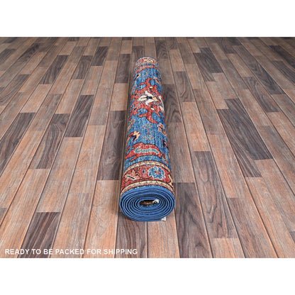4'1"X10' Denim Blue Heris All Over Design Soft Hand Knotted Runner Rug
