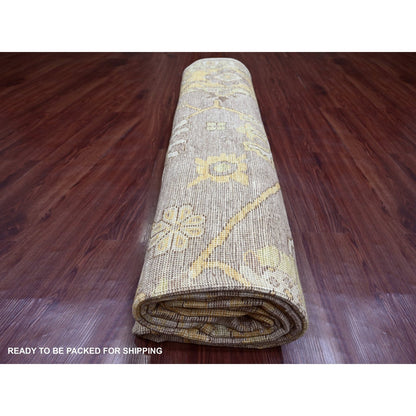 8'9"X12' Gray Pure Wool Rug Hand Knotted Afghan Angora Oushak Leaf Pattern