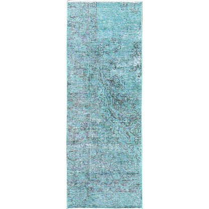 2'X5'8" Green Overdyed Vintage Zoroastrian Hand Knotted Wool Runner Rug