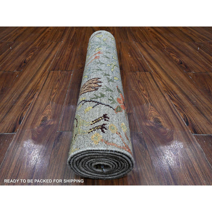2'9"X9'8" Gray Peshawar Birds Paradise Hand Knotted Runner Oriental Rug