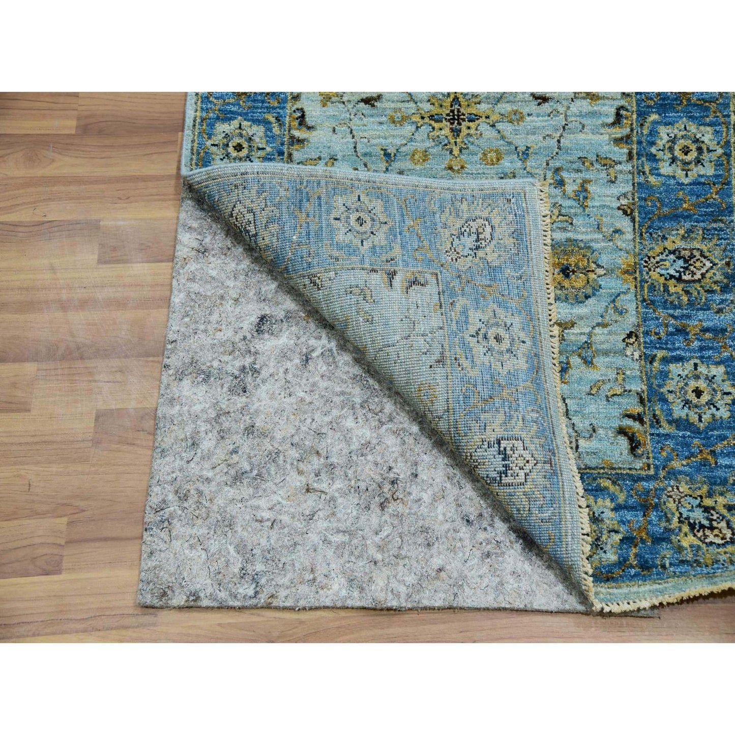 2'8"X24'1" Blue Wool Shah Abbas Floral Design Hand Knotted Xl Runner Rug