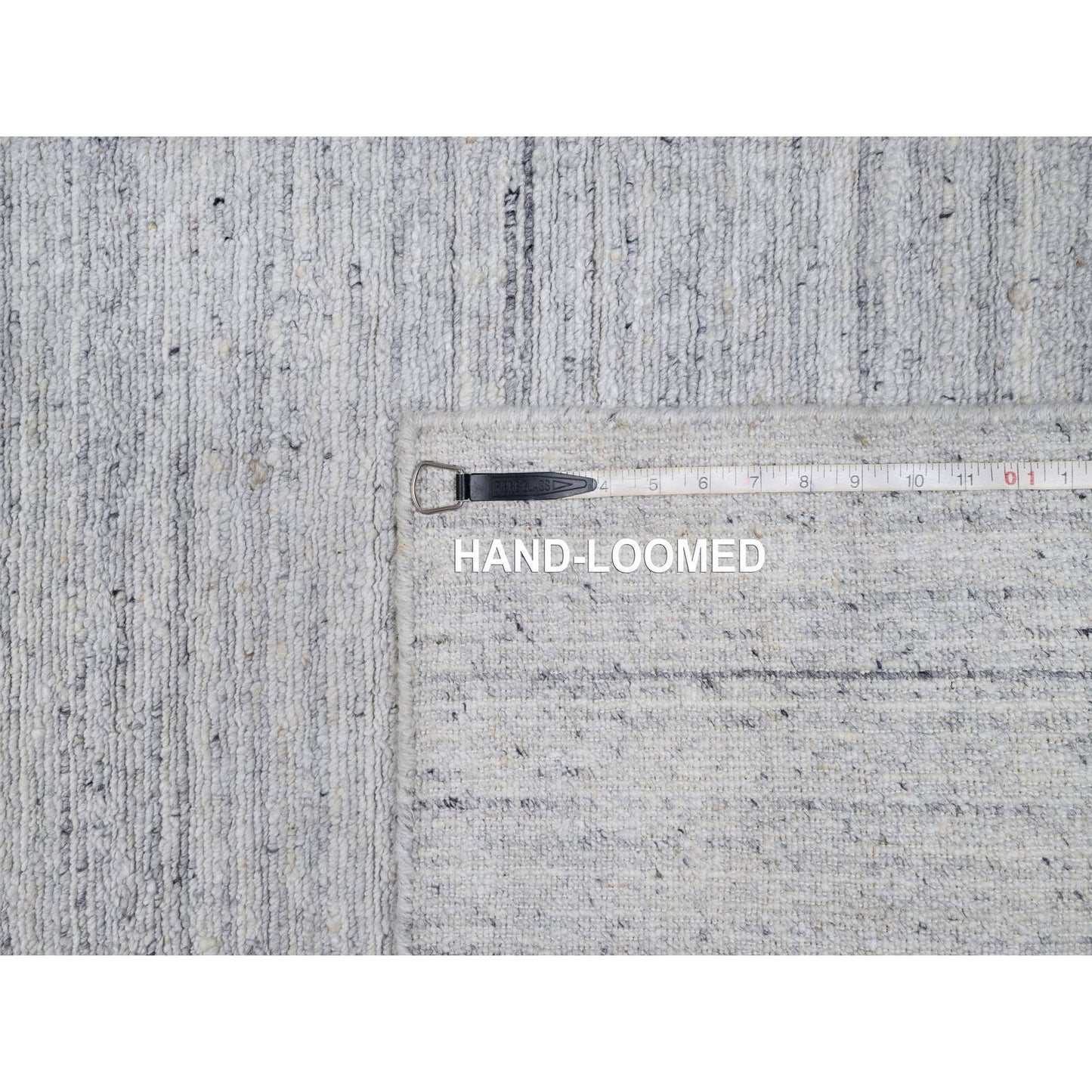 2'6"X10' White Hand Loomed Plain Modern Striae Design All Wool Runner Rug