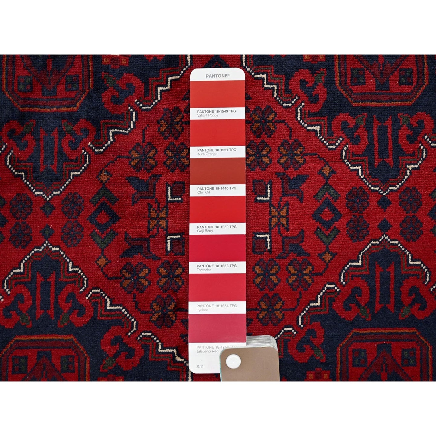 9'10"X12'8" Red Afghan Khamyab Geometric Design Hand Knotted Soft Wool Rug