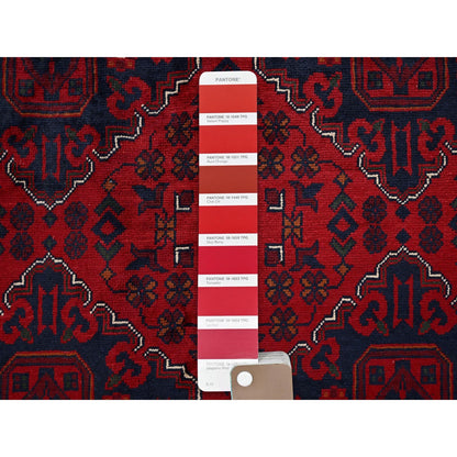 9'10"X12'8" Red Afghan Khamyab Geometric Design Hand Knotted Soft Wool Rug