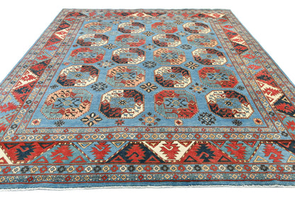 Hand-Knotted Farmho Rug Geometric Tribal Style