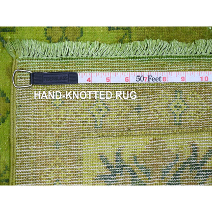 6'X8'2" Green Overdyed Kazak Geometric Design Hand Knotted Pure Wool Rug