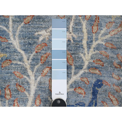 2'6"X25'7" Blue Afghan Peshawar Birds Design Hand Knotted Wool Runner Rug