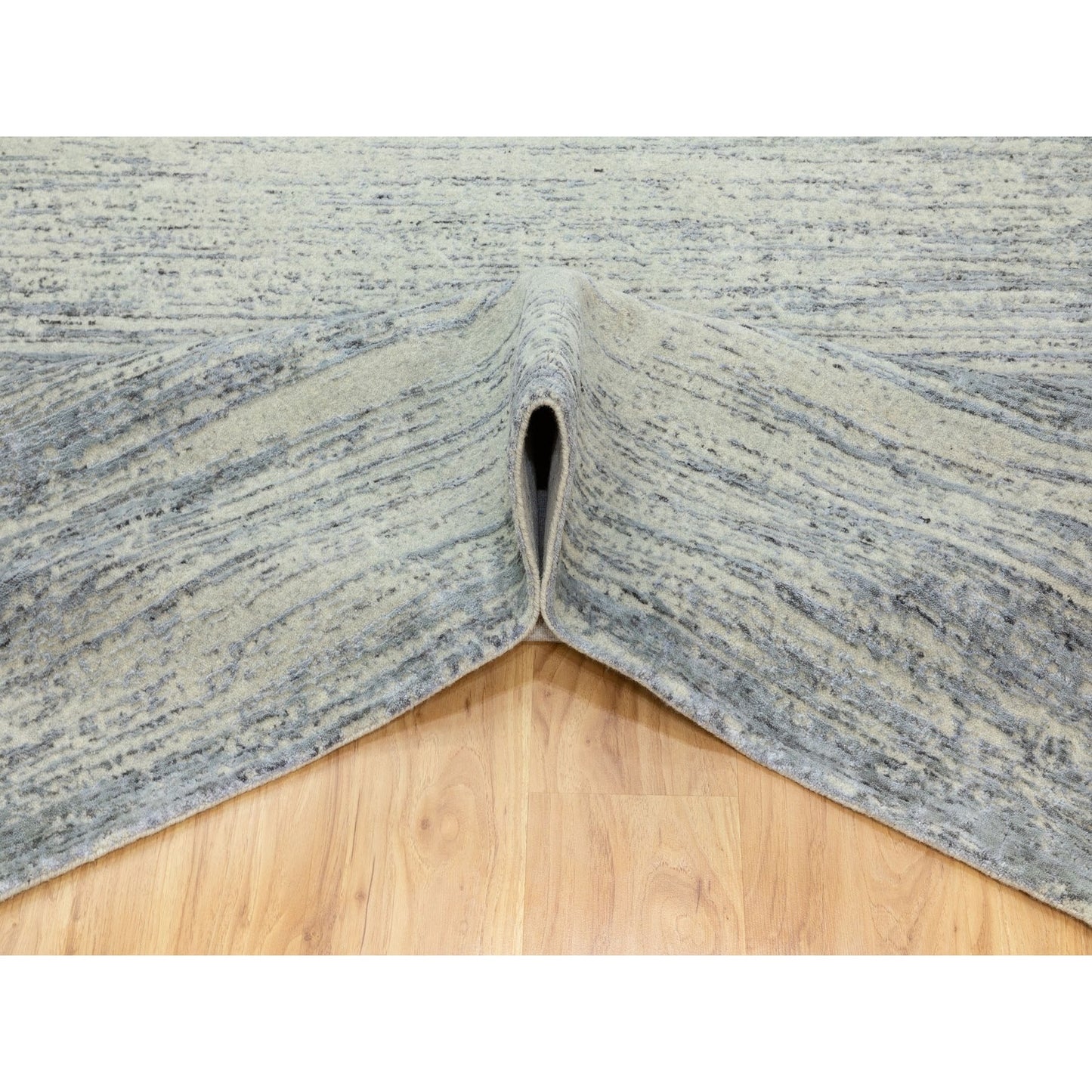 6'1"X9' Light Gray Jacquard Hand Loomed Modern Natural Wool Oriental Rug