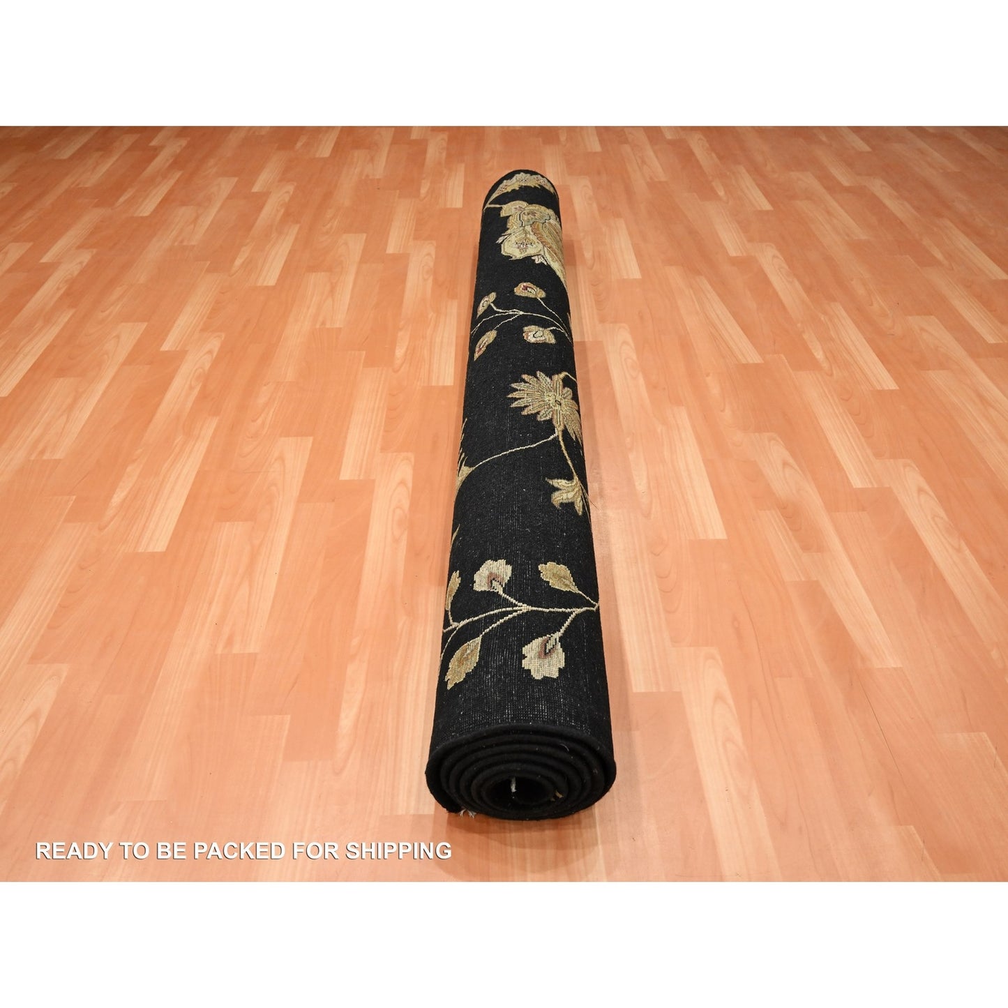 5'10"X8'10" Black Botanical Design Wool & Silk Hand Knotted Oriental Rug