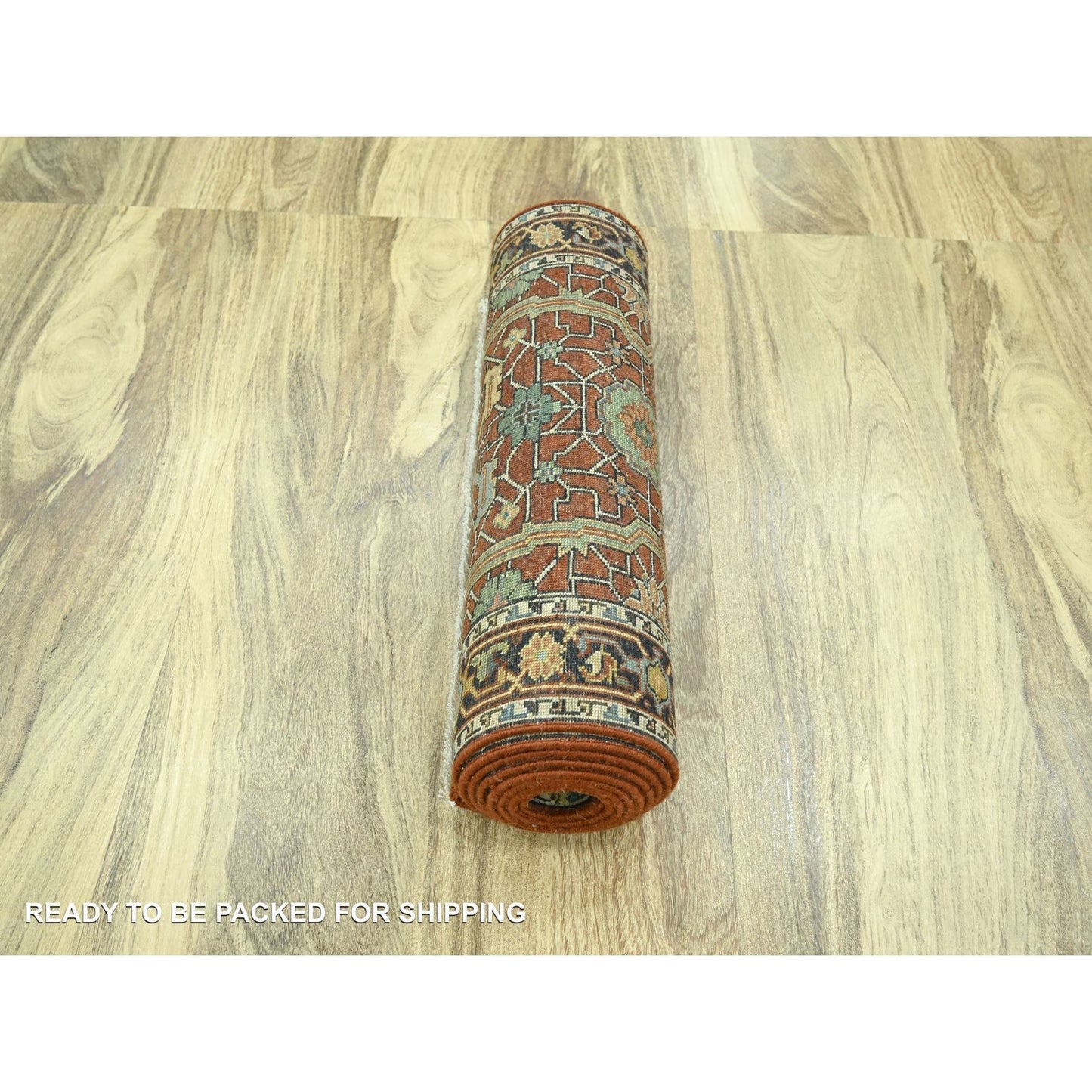2'6"X12' Brick Red Heris All Over Design Hand Knotted All Wool Runner Rug