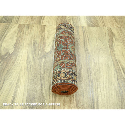 2'6"X12' Brick Red Heris All Over Design Hand Knotted All Wool Runner Rug
