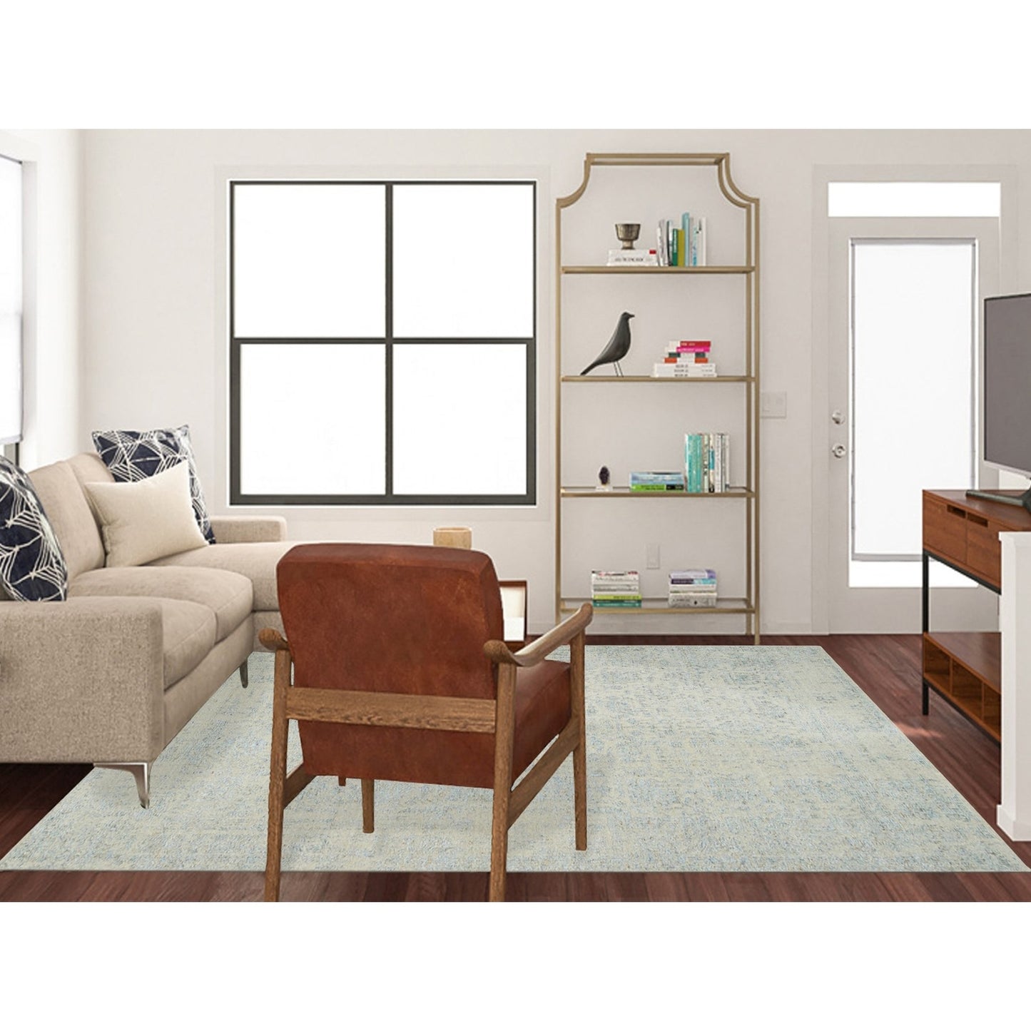 8'1"X10' Gray Jacquard Hand Loomed Wool And Silk Tebraz Design Rug