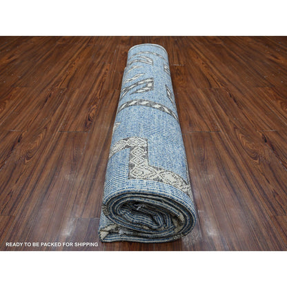 8'X9'8" Bdazzled Blue Snowflake Geometric Design Oriental Rug