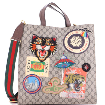 Gucci Courrier Convertible Soft Open Tote Gg Coated Canvas With Applique North