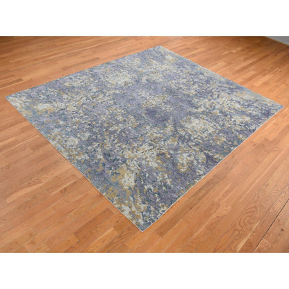 8'X9'10" Gray Abstract Design Wool And Silk Hand Knotted Oriental Rug
