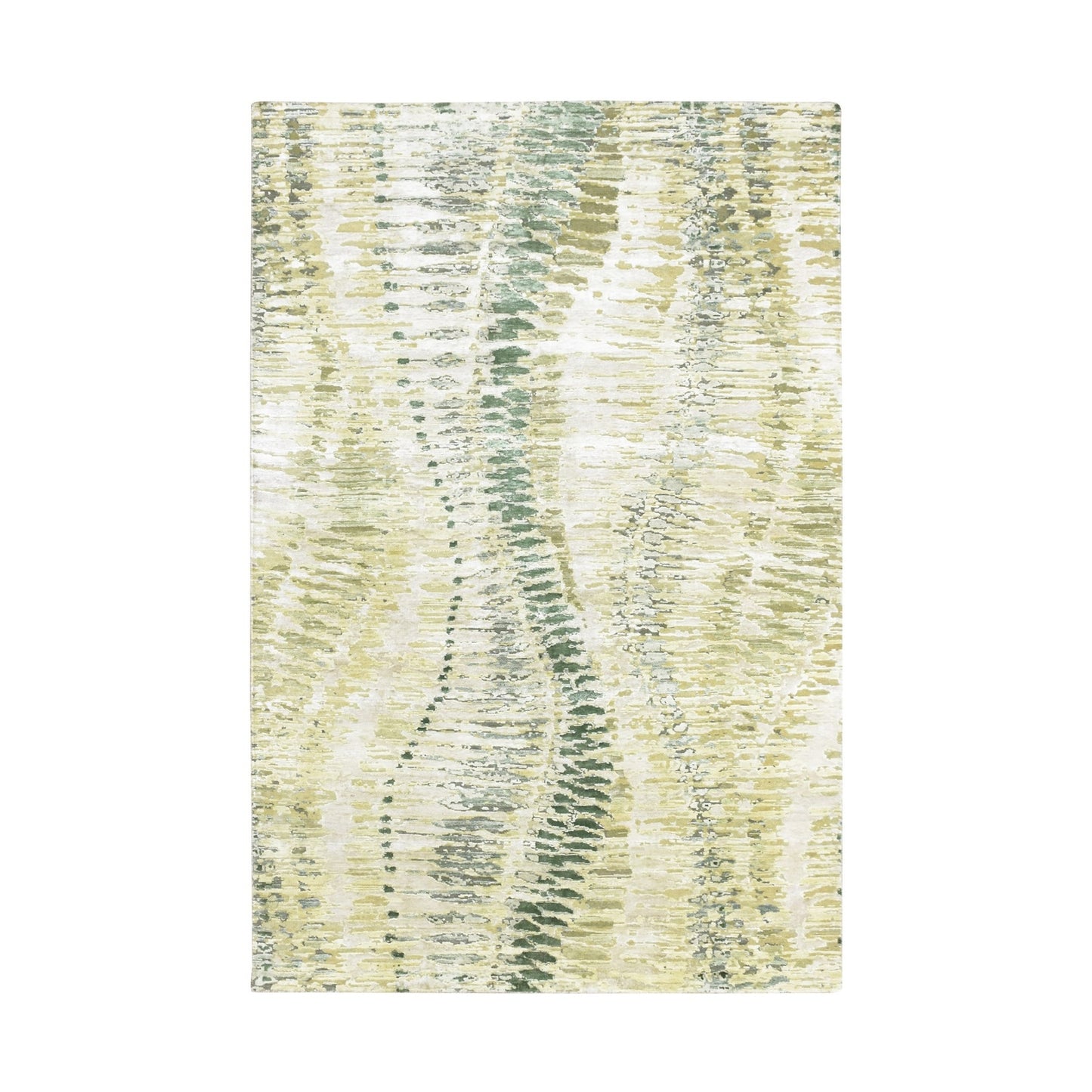 6'1"X9'3" Shades Of Green Crocodile Safari Design Silk Hand Knotted Rug