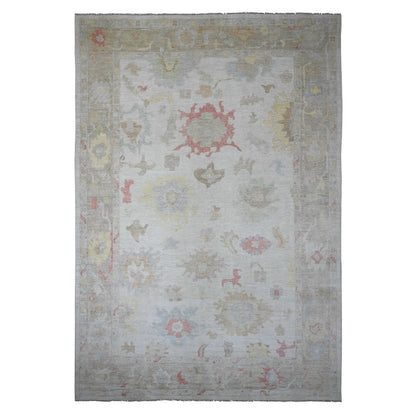 12'X17'4" White Angora Oushak Leaf Design Hand Knotted Wool Oversized Rug