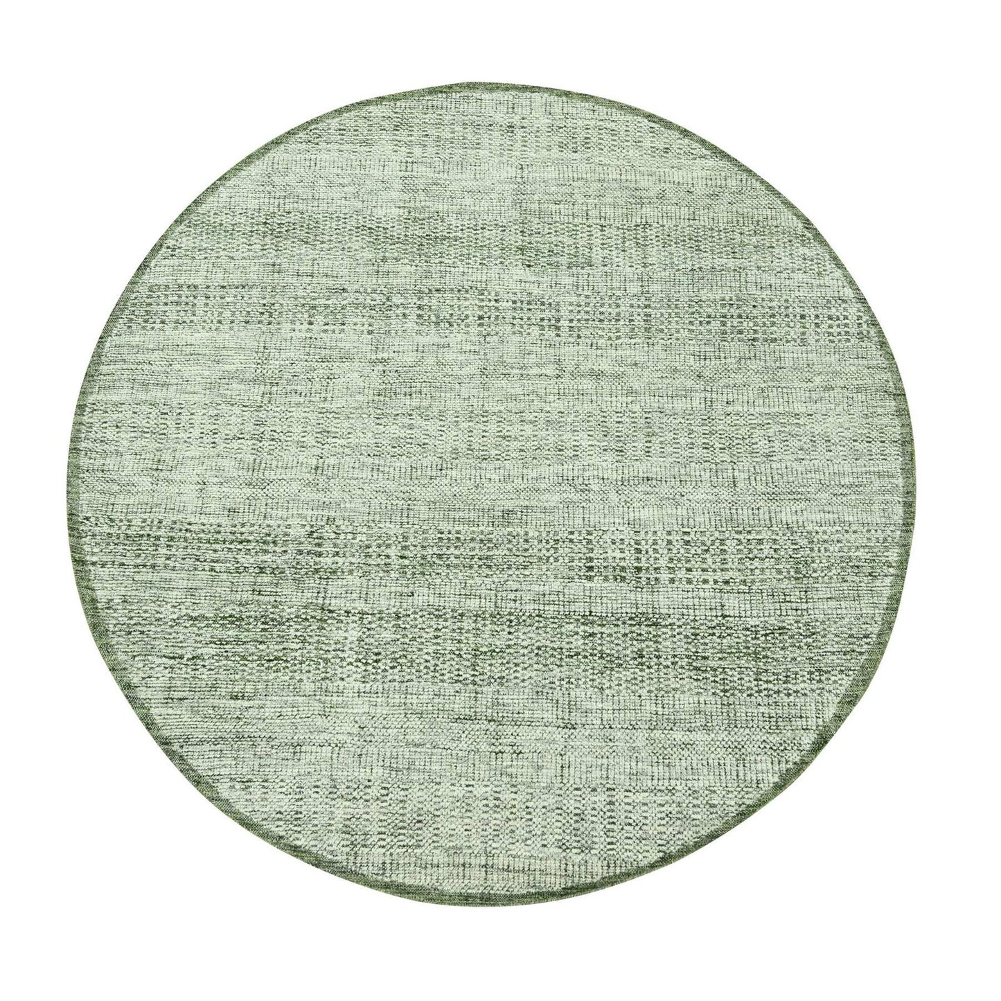 6'X6' Basil Green Hand Knotted Rug Pure Wool Oxidized Grass Design Round
