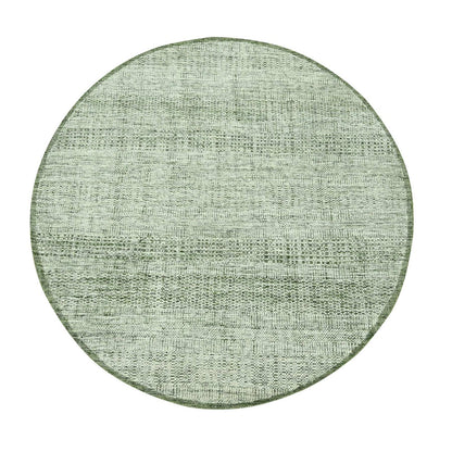 6'X6' Basil Green Hand Knotted Rug Pure Wool Oxidized Grass Design Round