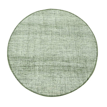 6'X6' Basil Green Hand Knotted Rug Pure Wool Oxidized Grass Design Round