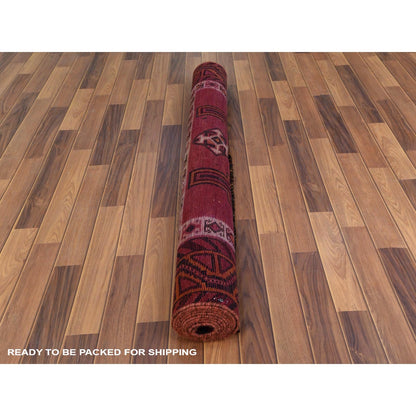4'9"X10'5" Hand Knotted Red Farsian Qashqairaz Worn Vintage Runner Rug