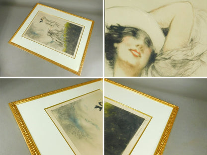 Hand signed embossed seal framed joy life of louis icart etching aquatint 1929