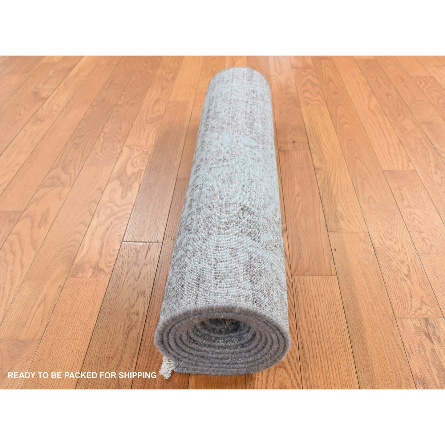 2'7"X9'9" Green Zoroastrian Design Hand Knotted Wool And Silk Runner Rug