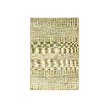 2'X3' Beige Modern Grass Design Hand Knotted Wool And Silk Mat Sample Rug